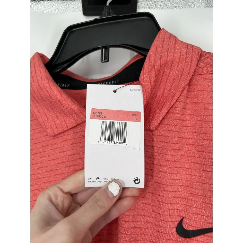 Nike‎ Vapor Golf Polo Shirt Men Large Red Stripes Dri Fit Performance CU9800-631